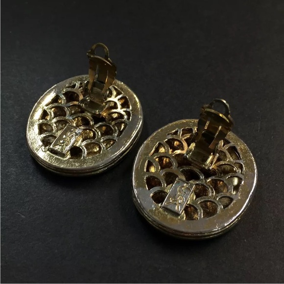 Yves Saint Laurent Oval Gold Tone Earrings - Picture 7 of 8